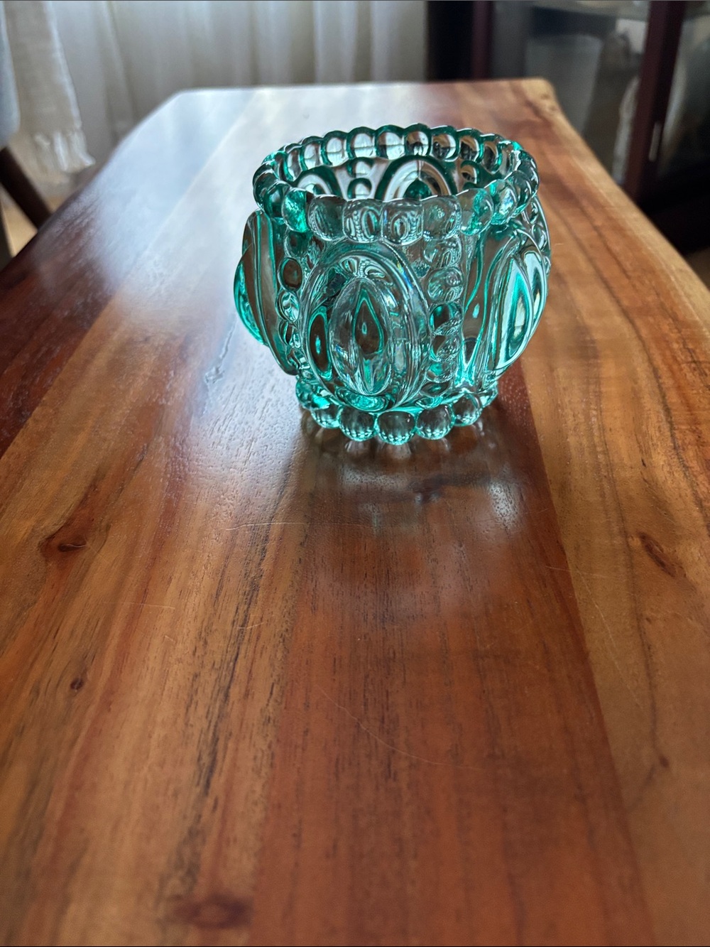 Teal Glass Hobnail Votive Candle Holder